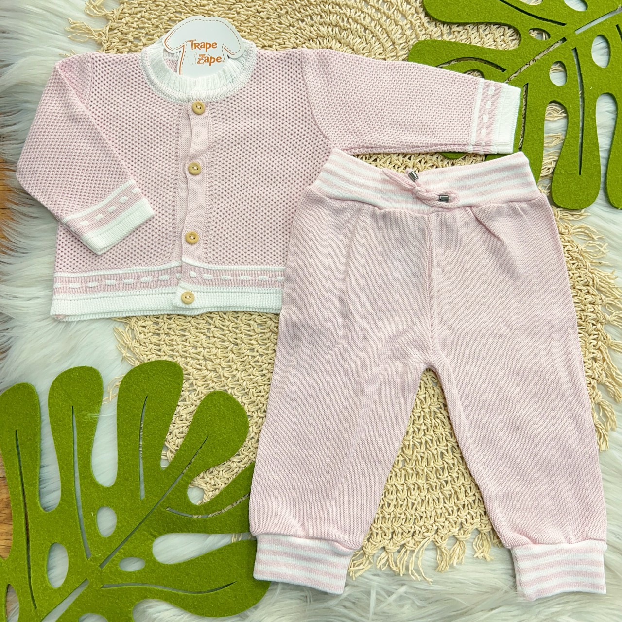  Conj de linha tijolinho - rosa com branco